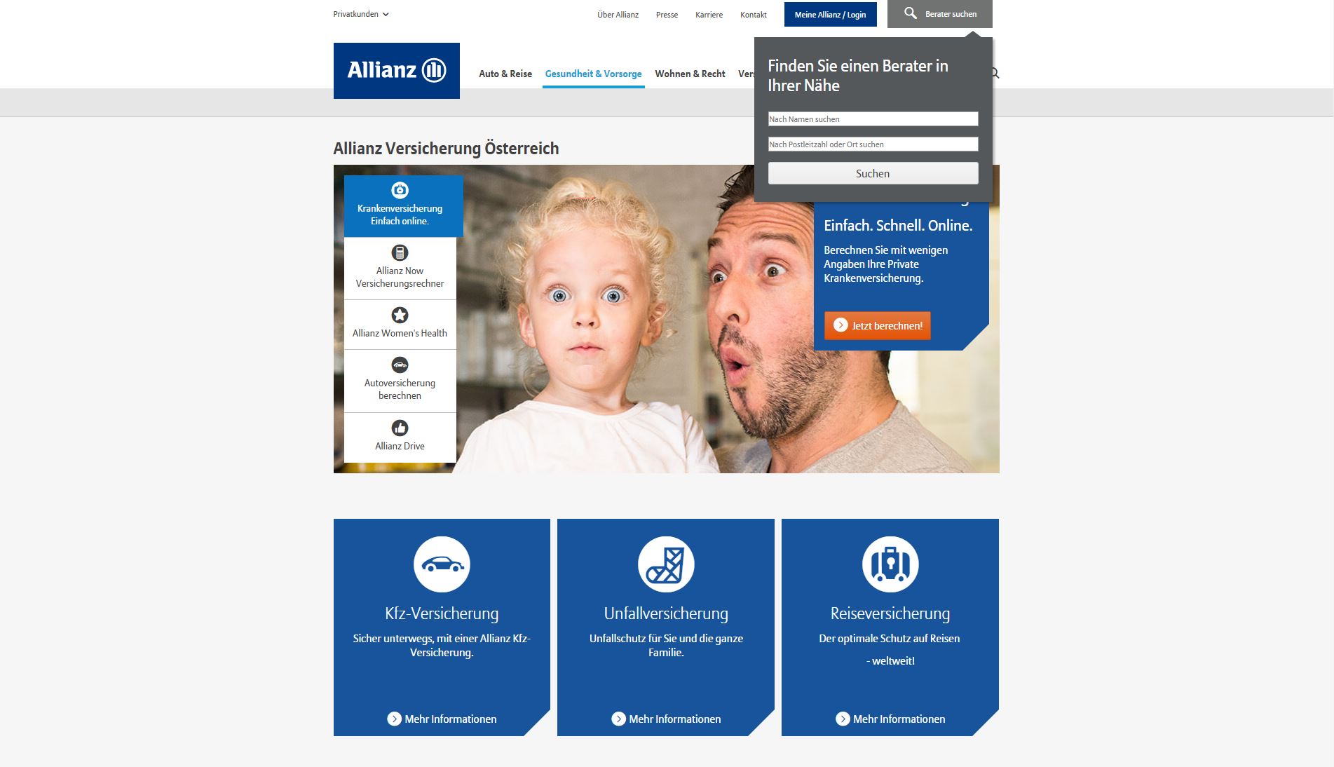 Screenshot der Website der Allianz Versicherung
